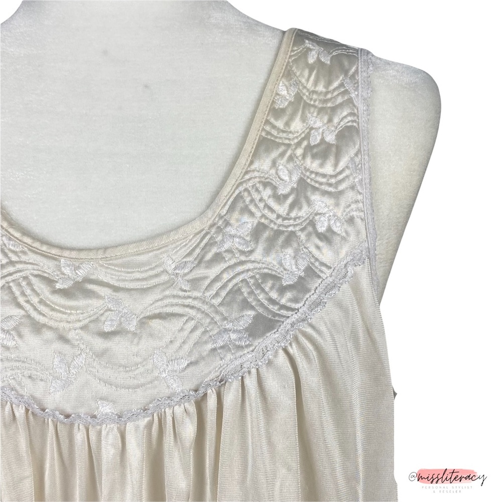 Vintage French Maid Silky Satin Chemise Slip Night Dress in Champagne Cream XXL - Picture 2 of 14